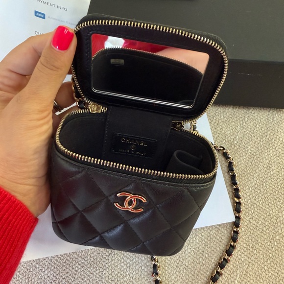 Authentic Chanel 2021 Lambskin Leather Mini Vanity Case, Box/Authenticity card - Picture 2 of 10